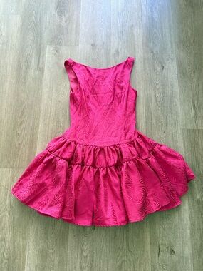 hutch doris hot pink drop waist ruffle flare mini dress size small NEW